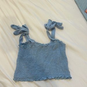 Boutique Blue Mercury Light Blue Tank Crop Top w/ Tie Sleeves